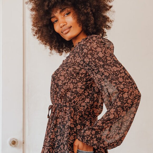 Black Floral Print Long Sleeve Top - Picture 4 of 5